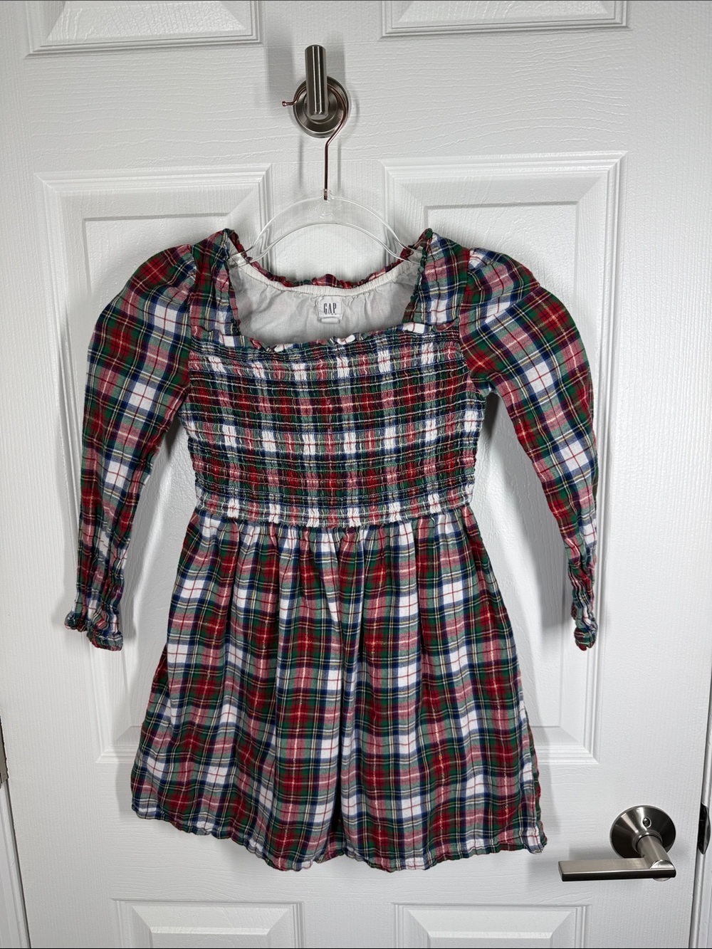 GAP kids red plaid flannel holiday dress size small
